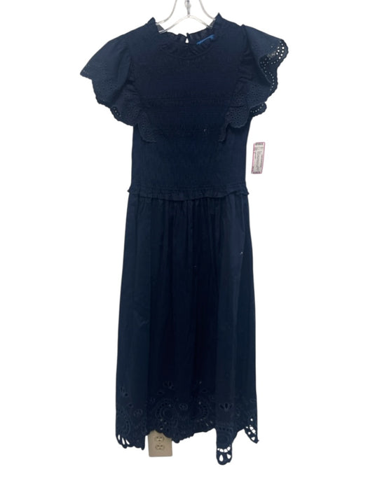 J. McLaughlin Size S Navy Cotton Keyhole Back Sleeveless Smocked Waist Dress Navy / S