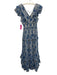 Aqua Size XS Blue Poly Blend Printed Gold Thread Maxi Flutter Sleeve Dress Blue / XS