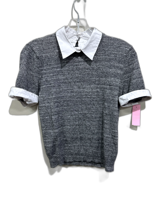 Alice + Olivia Size Small Gray & White Cotton & Wool Heathered Short Sleeve Top Gray & White / Small