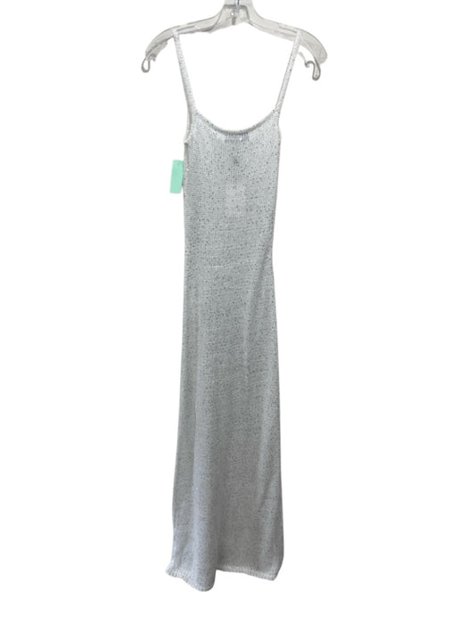 Rumored Size S White & Silver Polyester Sleeveless Knit Sequined Sheath Dress White & Silver / S