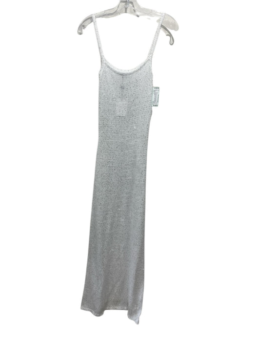 Rumored Size S White & Silver Polyester Sleeveless Knit Sequined Sheath Dress White & Silver / S