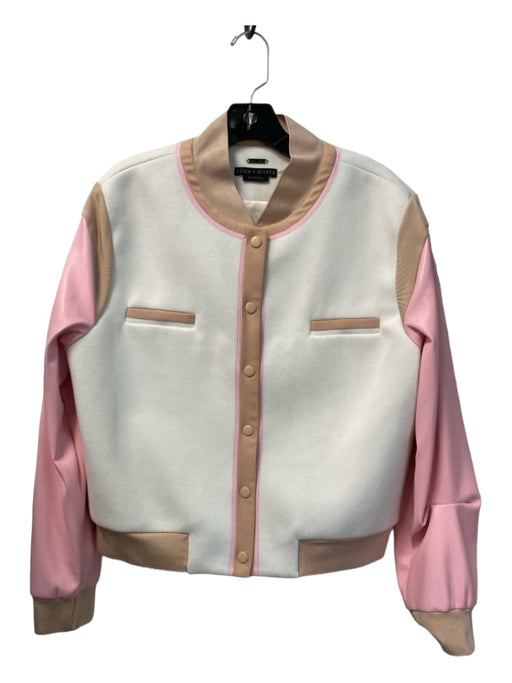 Alice & Olivia Size Large Cream & pink Polyester Blend Snap Closure Jacket Cream & pink / Large