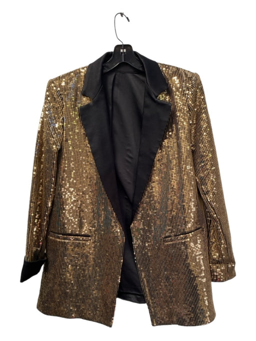 Alice & Olivia Size Medium Gold & Black Viscose Spangles Front Pocket Jacket Gold & Black / Medium