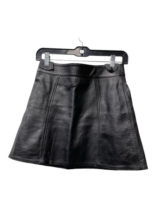 L' Academic Size Small Black Leather Back Zip seam detail A Line Mini Skirt Black / Small