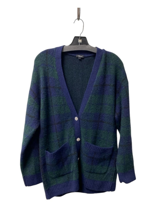 Rails Size Small Green & Navy Wool Blend Button Front V Neck Plaid Sweater Green & Navy / Small