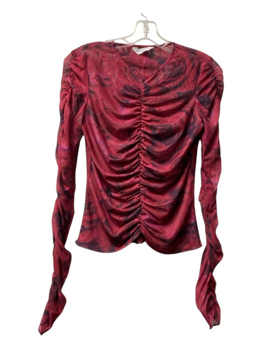 Amanda Uprichard Size Medium Red & Black Polyester Blend Round Neck Floral Top Red & Black / Medium