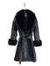 Alice + Olivia Size M Black PU leather Button Front High Collar Faux Fur Coat Black / M