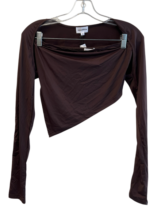 Superdown Size NWT Brown Nylon Elastic Detail Long sleeve top Set Top Brown / NWT