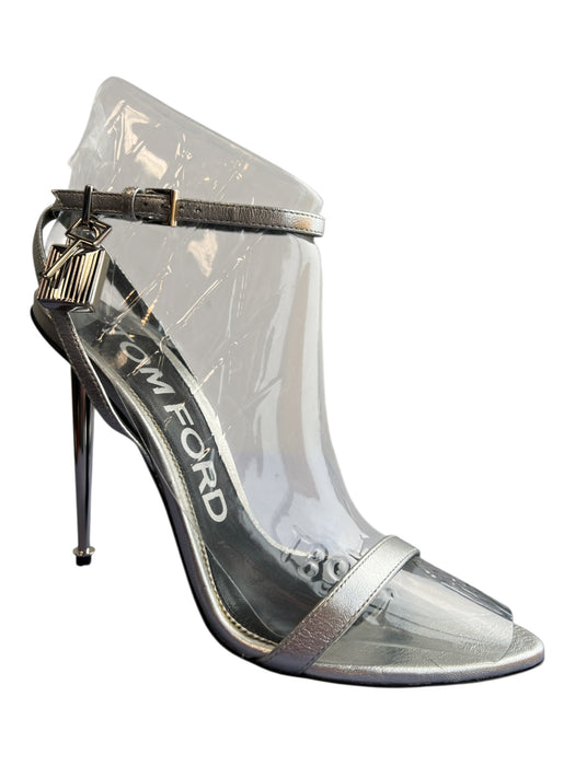 Tom Ford Shoe Size 38.5 Silver Laminated Nappa Leather Silver Tone Accent Shoes Silver / 38.5