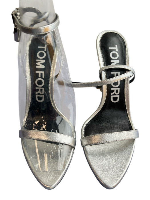 Tom Ford Shoe Size 38.5 Silver Laminated Nappa Leather Silver Tone Accent Shoes Silver / 38.5