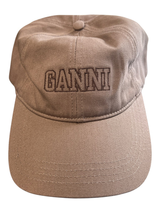 Ganni Brown 100% Organic Cotton Khaki Logo Velcro closure Baseball Hat Brown / One Size
