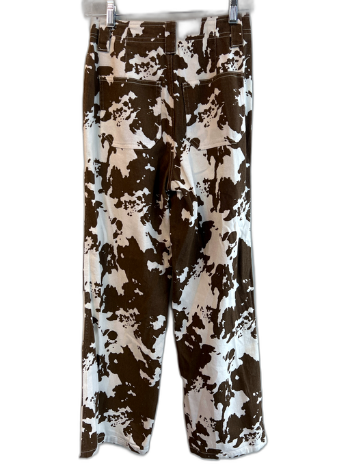 Paper Moon Size S Brown & Cream Cotton Cow Print High Rise Zip Fly Pants Brown & Cream / S
