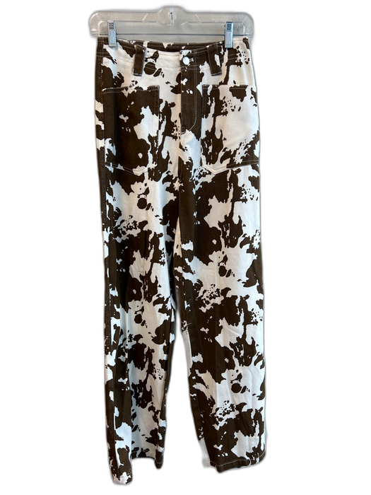 Paper Moon Size S Brown & Cream Cotton Cow Print High Rise Zip Fly Pants Brown & Cream / S