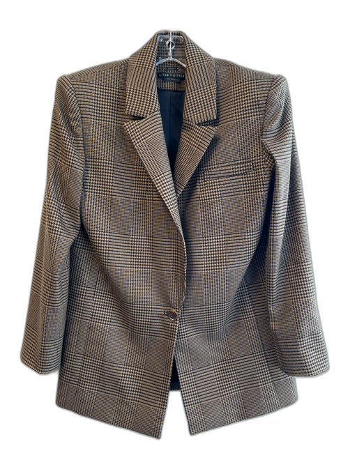 Alice & Olivia Size 4 Brown & Black Polyester Long Sleeve Plaid Lapel Jacket Brown & Black / 4