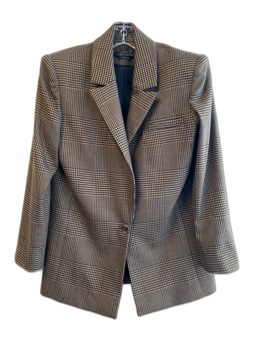 Alice & Olivia Size 4 Brown & Black Polyester Long Sleeve Plaid Lapel Jacket Brown & Black / 4
