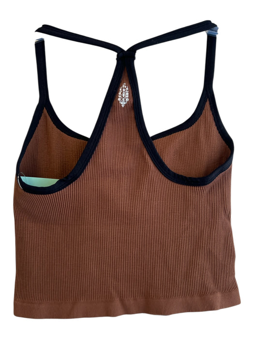 Free People Movement Size M/L Brown Nylon Blend Ribbed Knit V Neck Racerback Top Brown / M/L