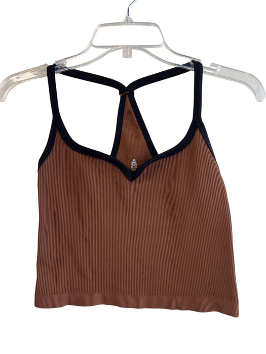 Free People Movement Size M/L Brown Nylon Blend Ribbed Knit V Neck Racerback Top Brown / M/L