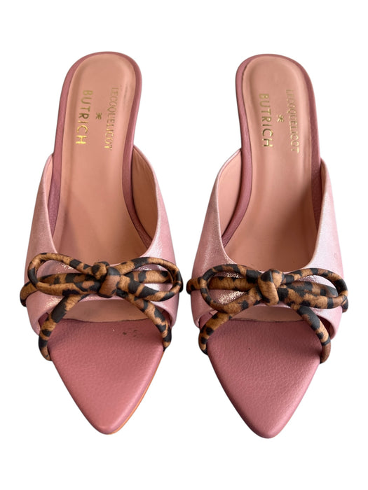 Butrich Shoe Size 38 Pink Leather Pointed Peep Toe Bow Detail Kitten Heel Shoes Pink / 38