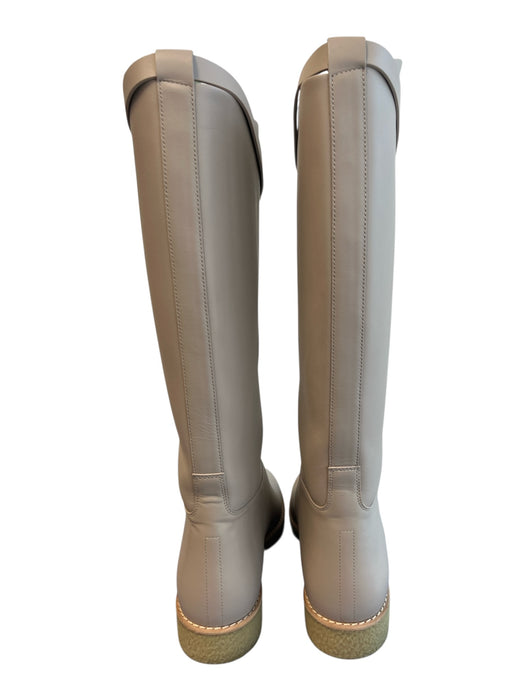 Hermes Shoe Size 38 Warm Gray Leather Silver Hardware Knee High Almond Toe Boots Warm Gray / 38