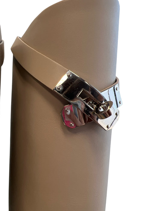 Hermes Shoe Size 38 Warm Gray Leather Silver Hardware Knee High Almond Toe Boots Warm Gray / 38