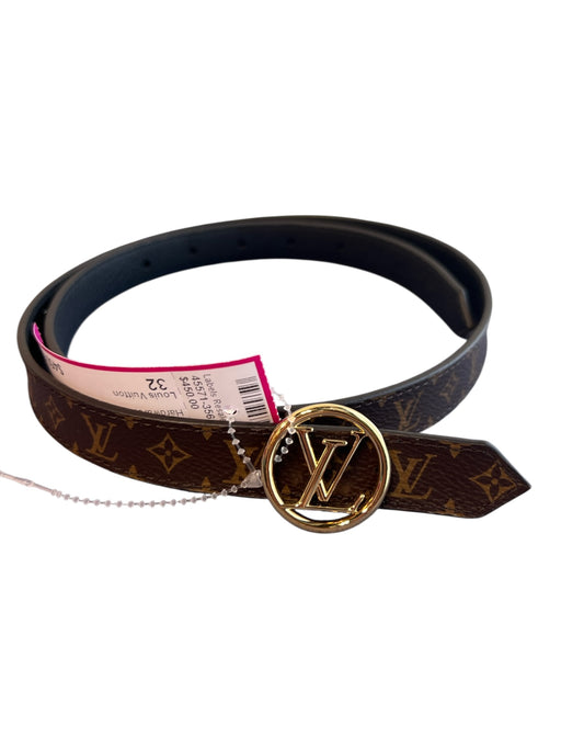 Louis Vuitton Brown Leather Logo Print Gold Hardware Thin Belts Brown / 32