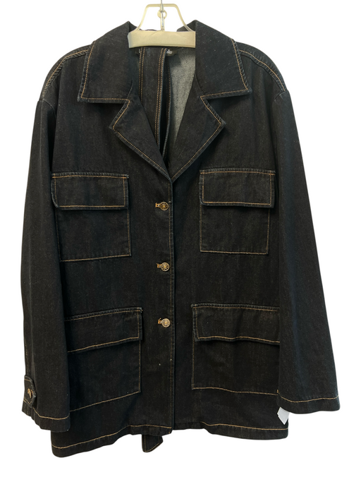 Lioness Size S Dark Wash Cotton Denim Button Down Long Sleeve 4 Pocket Jacket Dark Wash / S