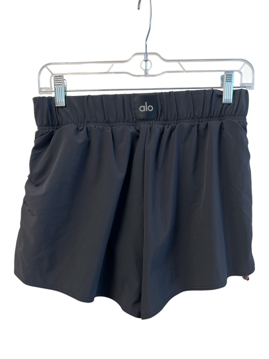 Alo Size S Black Polyester Blend Elastic Waist Drawstring Side Above knee Shorts Black / S