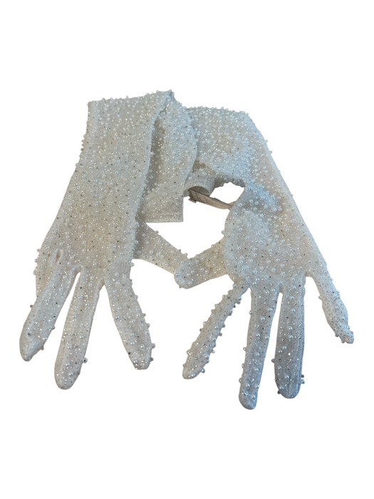 No Brand White Pearls Opera Length Gloves White