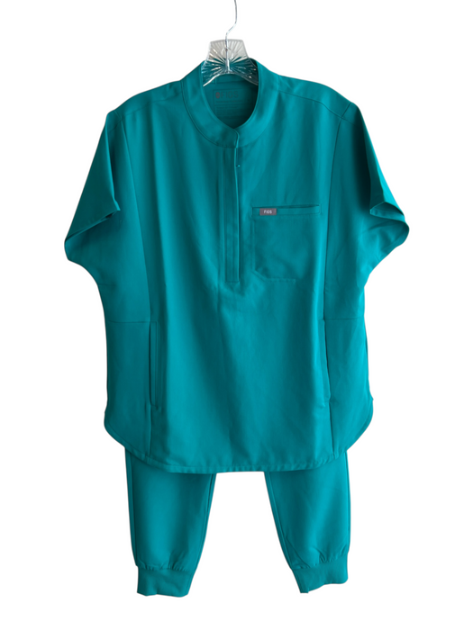 Figs Size S/M Green Polyester Blend Short Sleeve Half Zip Pants Set Green / S/M