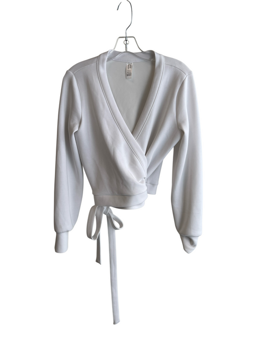 Spanx Size 8/10 White Modal Blend Long Sleeve Wrap Waist Cropped Top White / 8/10