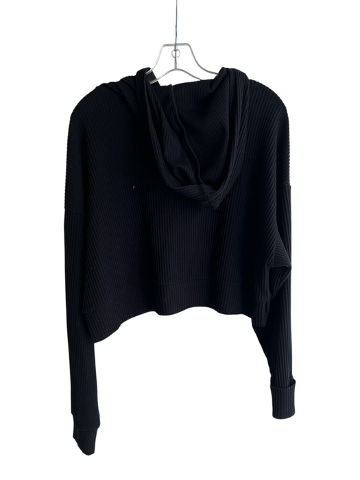 Alo Size Medium Black Polyester Blend Ribbed Hood Long Sleeve Pull Over Top Black / Medium