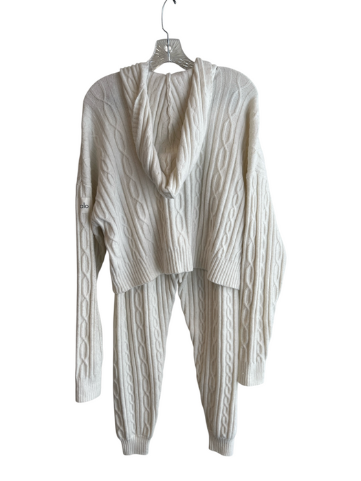 Alo Size XS White Polyester Blend Cable Knit Hood Long Sleeve Yoga Pants Set White / XS