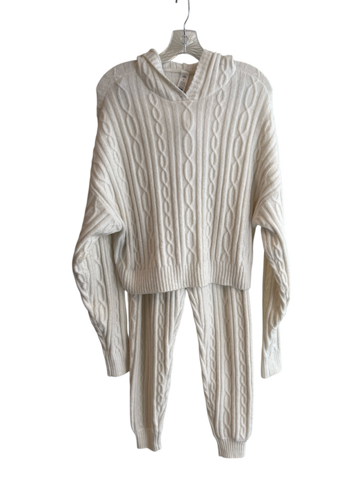 Alo Size XS White Polyester Blend Cable Knit Hood Long Sleeve Yoga Pants Set White / XS