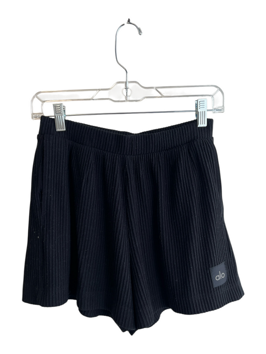 Alo Size XS Black Polyester Blend Ribbed Stretch Waist Back Pocket Shorts Black / XS
