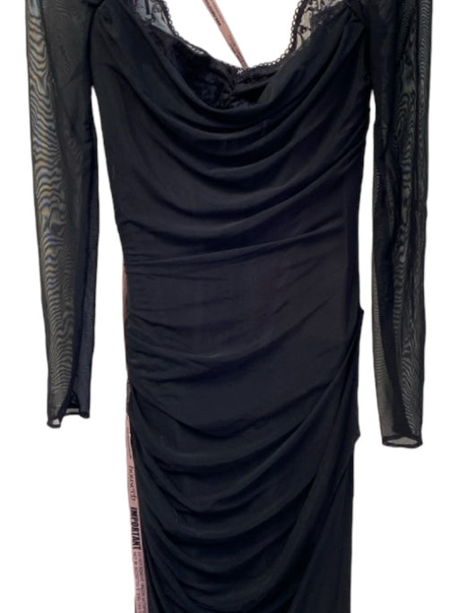 House of CB Size 5 Black Polyamide Structured Long Sheer Sleeve Maxi Dress Black / 5