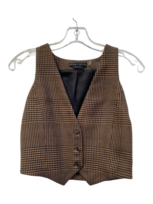 Alice & Olivia Size 4 Brown & Black Polyester Vest Front Buttons V Neck Top Brown & Black / 4