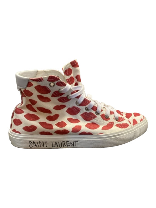 Saint Laurent Shoe Size 38 Red & White Canvas High Top lace up Sneakers Red & White / 38