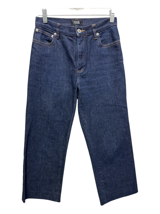 A.P.C Size 26 Dark Wash Cotton Denim High Rise Contrast Stiching Cropped Jeans Dark Wash / 26