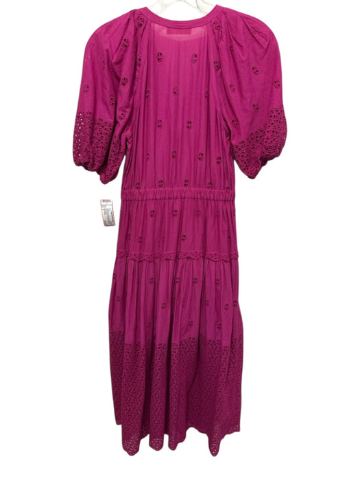 Ulla Johnson Size 0 Fuschia Pink Cotton Short Puff Sleeve Floral Eyelet Dress Fuschia Pink / 0