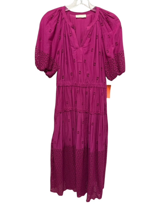 Ulla Johnson Size 0 Fuschia Pink Cotton Short Puff Sleeve Floral Eyelet Dress Fuschia Pink / 0