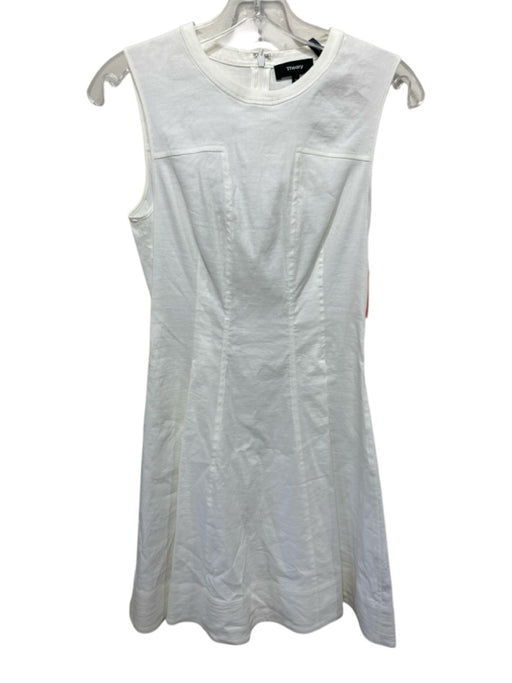 Theory Size 0 White Linen & Viscose Sleeveless Paneled Midi Dress White / 0