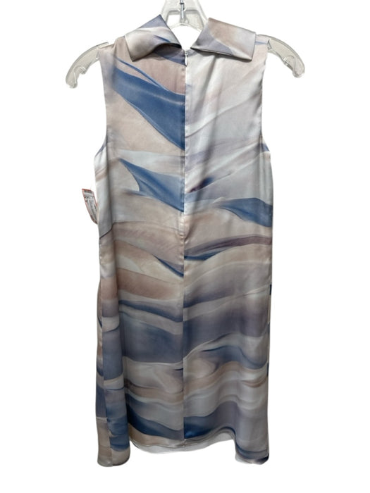 Peserico Size 38 Cream & Blue Polyester Sleeveless Abstract Print Foldover Dress Cream & Blue / 38