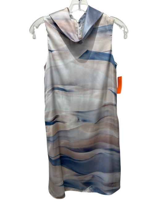 Peserico Size 38 Cream & Blue Polyester Sleeveless Abstract Print Foldover Dress Cream & Blue / 38
