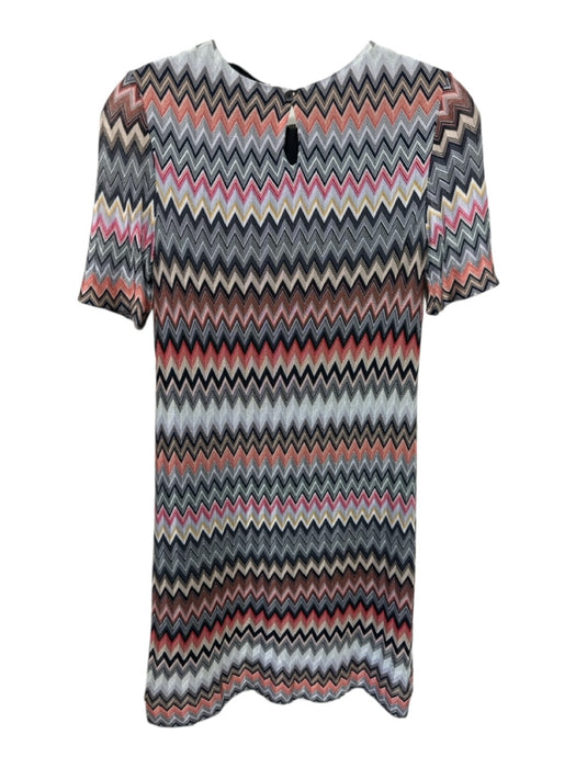 Missoni Size XS Black, Orange, Multi Cotton & Viscose Short Sleeve Zig Zag Dress Black, Orange, Multi / XS