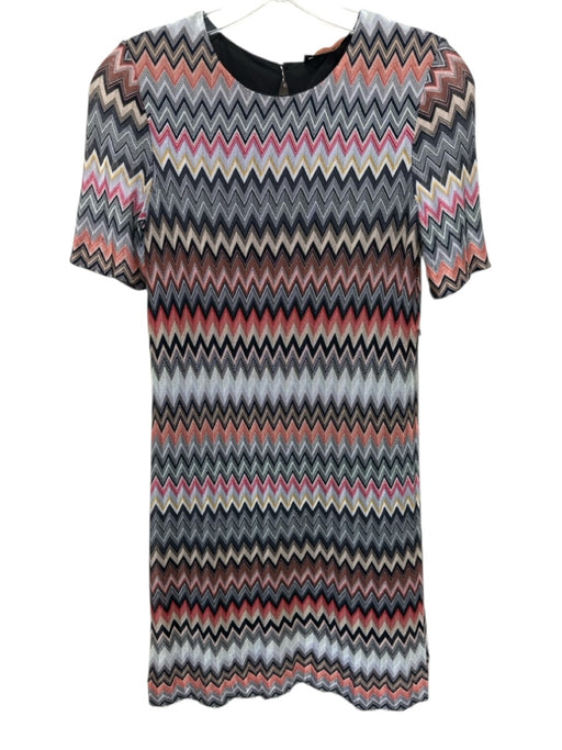 Missoni Size XS Black, Orange, Multi Cotton & Viscose Short Sleeve Zig Zag Dress Black, Orange, Multi / XS
