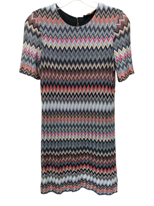 Missoni Size XS Black, Orange, Multi Cotton & Viscose Short Sleeve Zig Zag Dress Black, Orange, Multi / XS