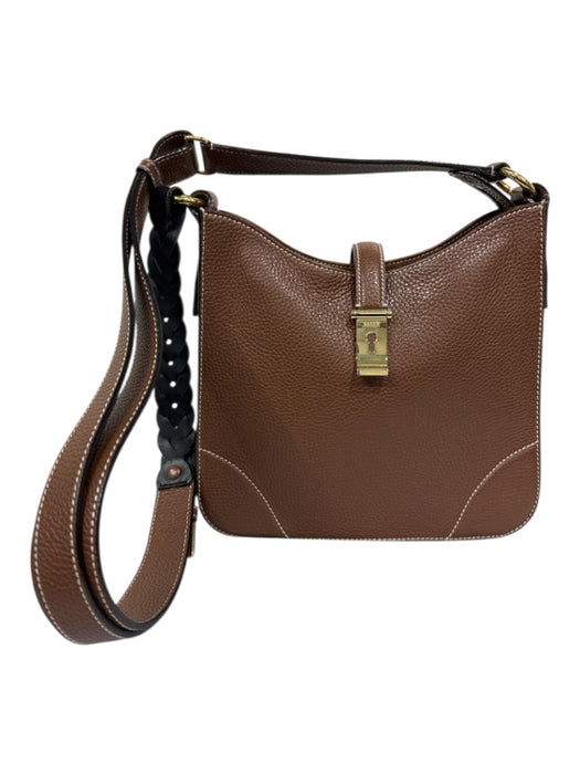 Bally Brown Pebble Leather Gold hardware Crossbody Strap Braid Detail Bag Brown / S