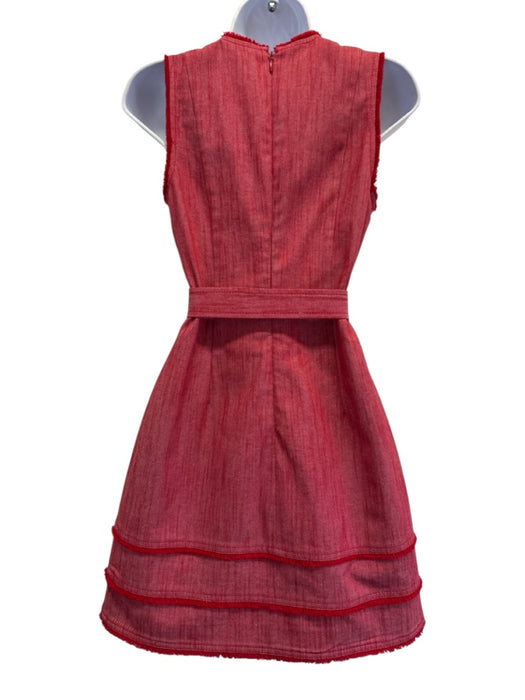 Cinq a Sept Size 00 Red Cotton Sleeveless Fringe Detail Below Knee Dress Red / 00
