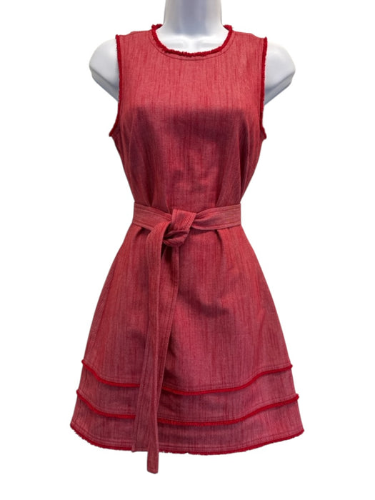 Cinq a Sept Size 00 Red Cotton Sleeveless Fringe Detail Below Knee Dress Red / 00
