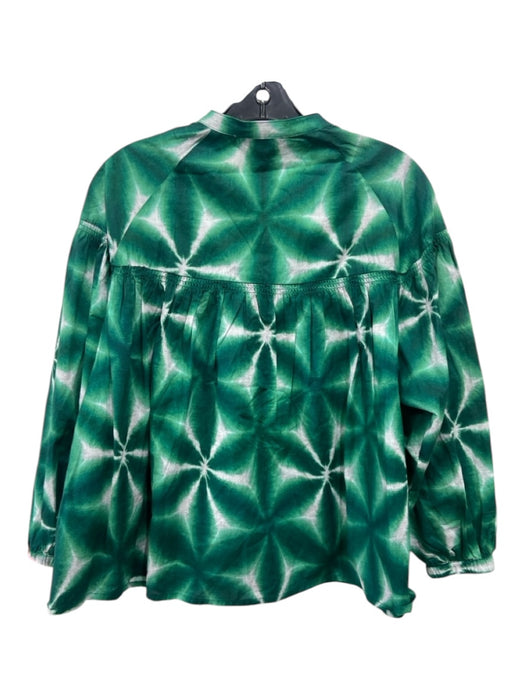 Electric & Rose Size S Green Print Cotton Abstract Half Button Drop Shoulder Top Green Print / S